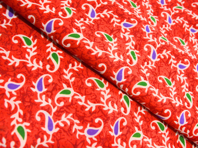 Blood Red Leaf Digitally Printed Butter Crepe Fabric