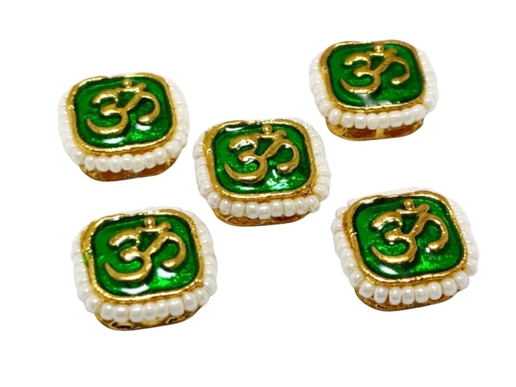 Dark Green Om Design Kundan Stones