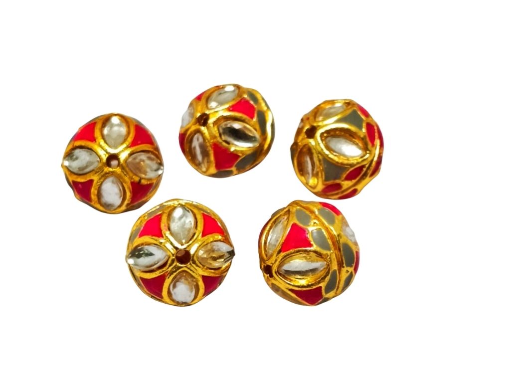 Blood Red Spherical Kundan Work Beads