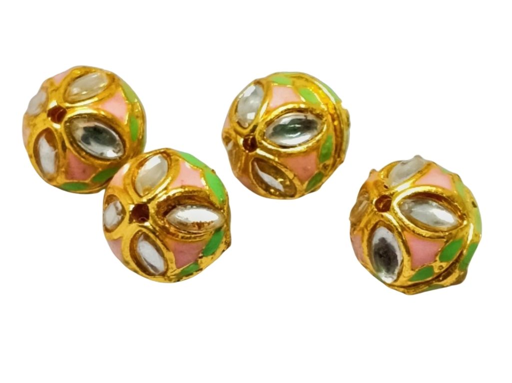 Peach Spherical Kundan Work Beads