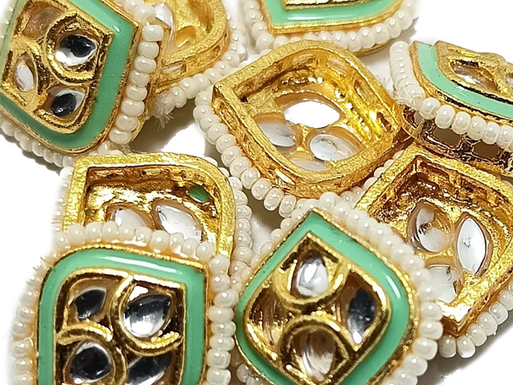 Mint Green Oval Designer Kundan Stones