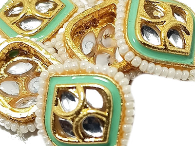 Mint Green Oval Designer Kundan Stones