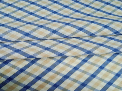 Blue Khaki Cotton Plaid Check Fabric