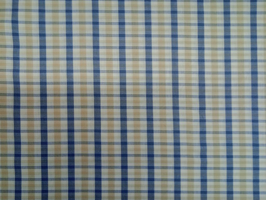 Blue Khaki Cotton Plaid Check Fabric