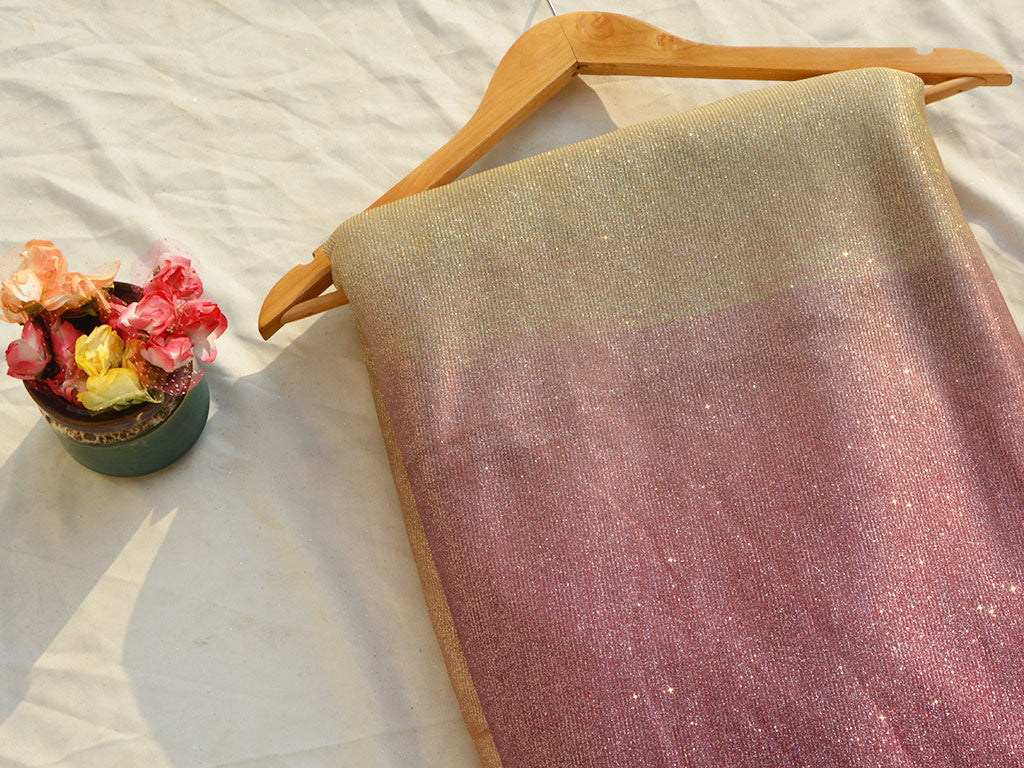 Pink & Golden Dual Shade Plain Shimmer Bonding Fabric