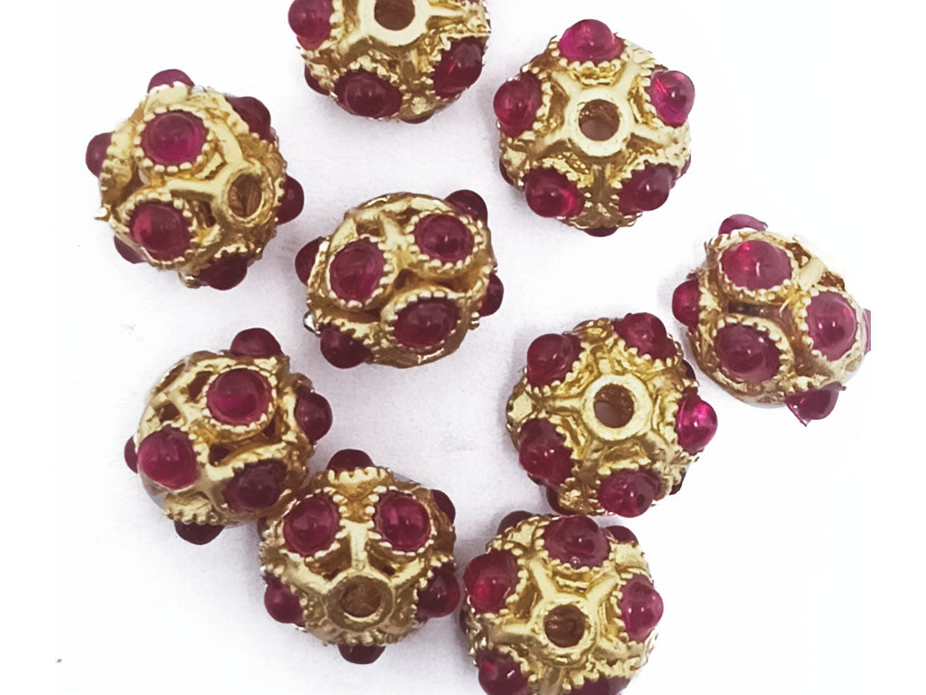 Magenta & Golden Metal Spacer Beads