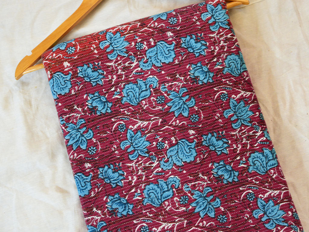 Red Floral Pure Cotton Kantha Fabric