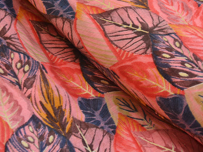 बहुरंगी पुष्प पत्तियों डिजाइन प्रीमियम मॉडल चंदेरी रेशम कपड़ा
