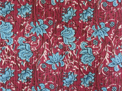 Red Floral Pure Cotton Kantha Fabric