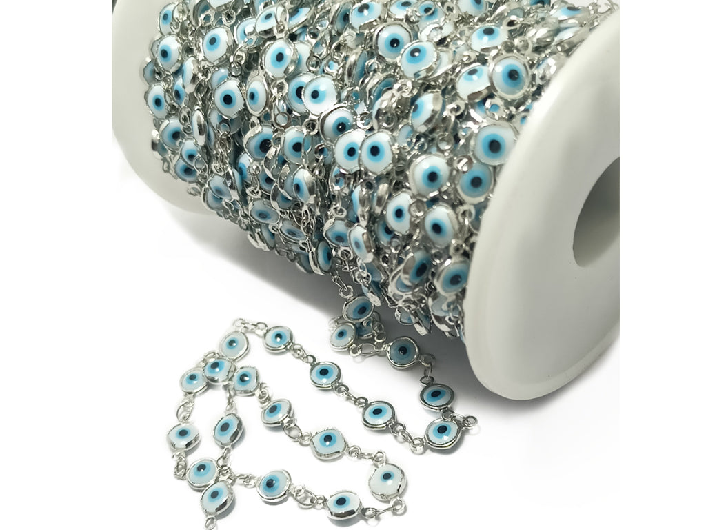 White & Blue Evil Eye Glass Beads Chain