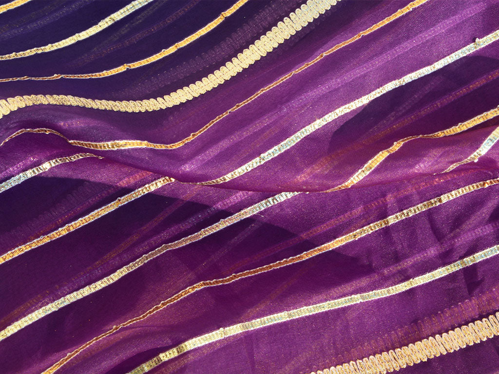 Multicolor Foil Stripes Viscose Organza Fabric