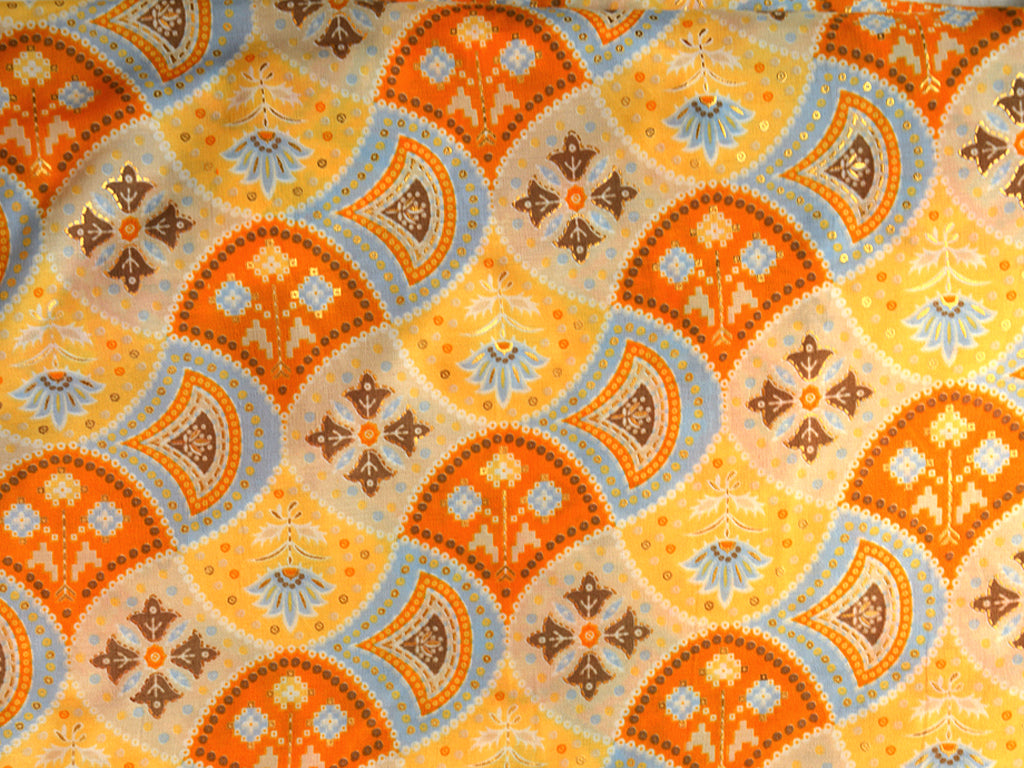 Precut of 2 Meter Yellow & Orange Geometric Soft Cotton Muslin Fabric