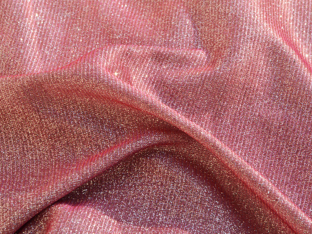 Pink & Golden Dual Shade Plain Shimmer Bonding Fabric