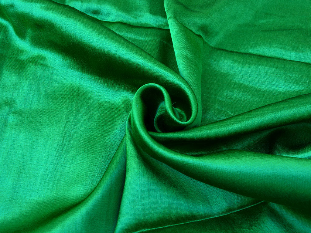 Bright Green Plain Pure Viscose Gaji Silk Fabric (Wholesale)