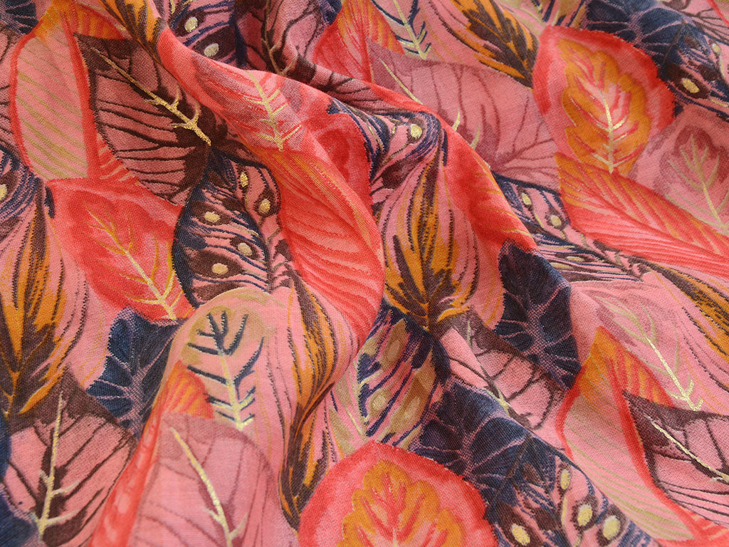 बहुरंगी पुष्प पत्तियों डिजाइन प्रीमियम मॉडल चंदेरी रेशम कपड़ा