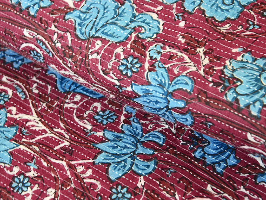 Red Floral Pure Cotton Kantha Fabric