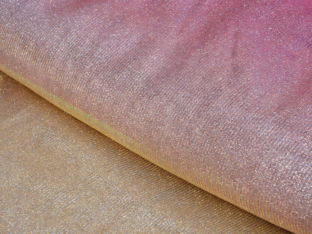 Pink & Golden Dual Shade Plain Shimmer Bonding Fabric