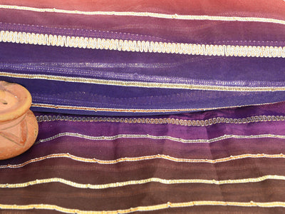 Multicolor Foil Stripes Viscose Organza Fabric