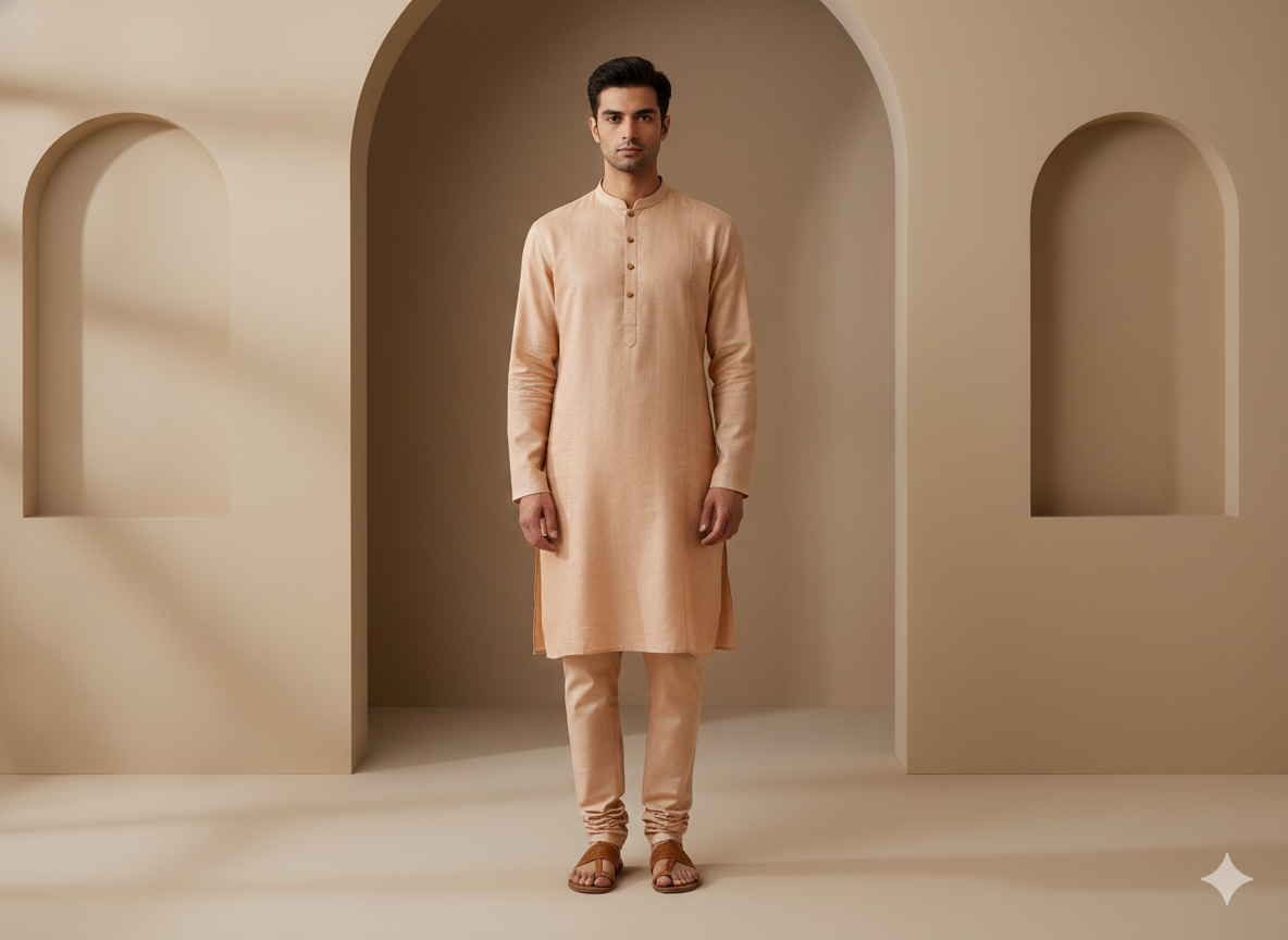 हल्का पीच सादा कॉटन लिनन कपड़ा