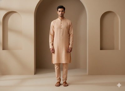 हल्का पीच सादा कॉटन लिनन कपड़ा