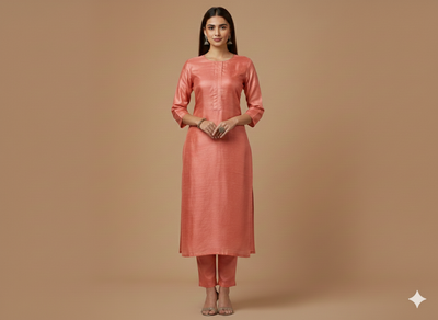 Peach Pink Plain Bangalore Raw Silk Fabric  (Wholesale)