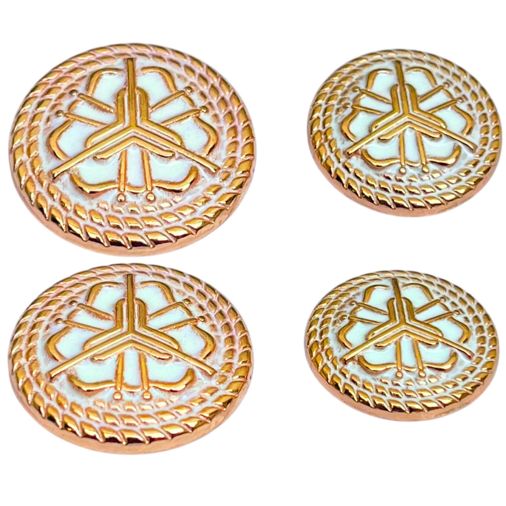 White & Golden Regal Floral Motif Antique Design Round Shank Metal Button