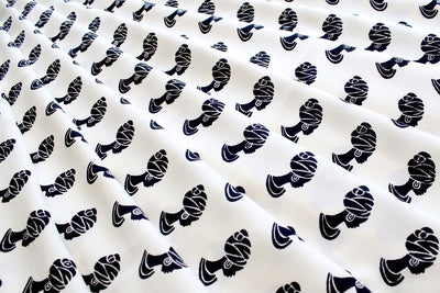 White & Black Traditional Printed Cotton Rayon Fabric