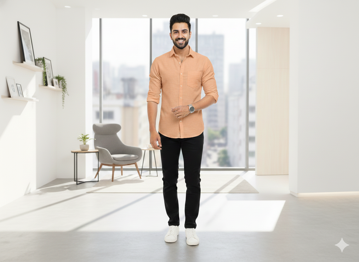 हल्का पीच सादा कॉटन लिनन कपड़ा