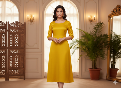 Bright Yellow Plain Malai Satin Fabric
