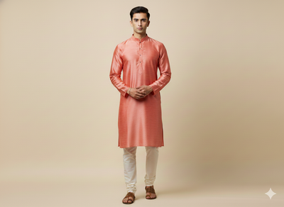 Peach Pink Plain Bangalore Raw Silk Fabric  (Wholesale)