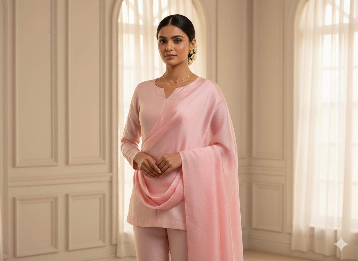 Pastel Baby Pink Plain Malai Satin Fabric