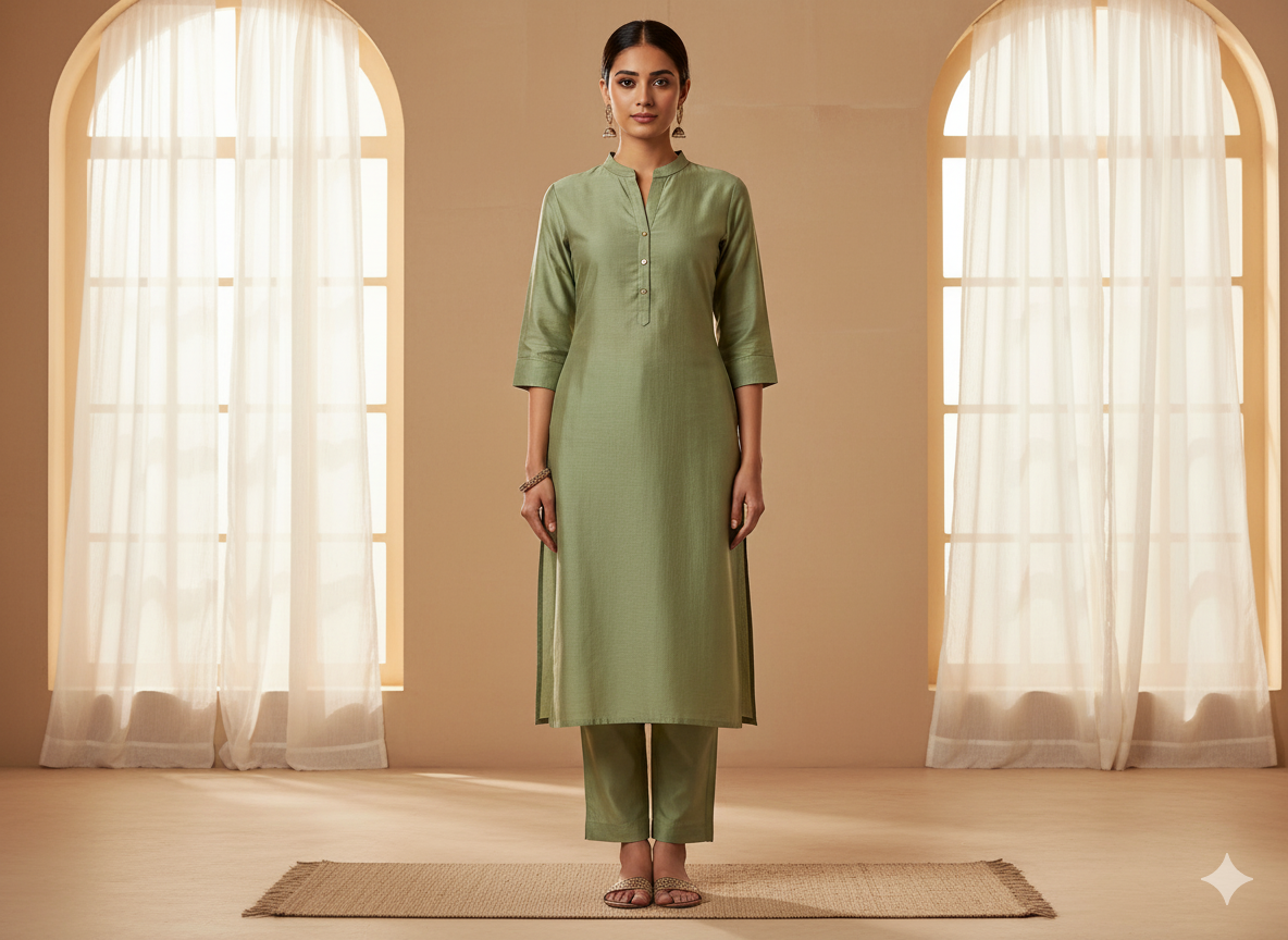 प्राकृतिक हरा सादा ग्लेज्ड कॉटन कपड़ा (थोक)