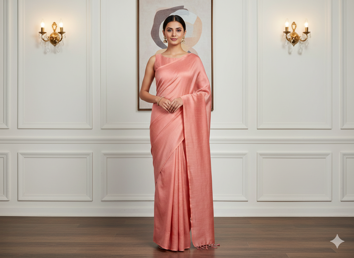 Peach Pink Plain Bangalore Raw Silk Fabric  (Wholesale)