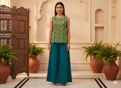 Brigth Green Leaf  Digitally Printed Butter Crepe Fabric