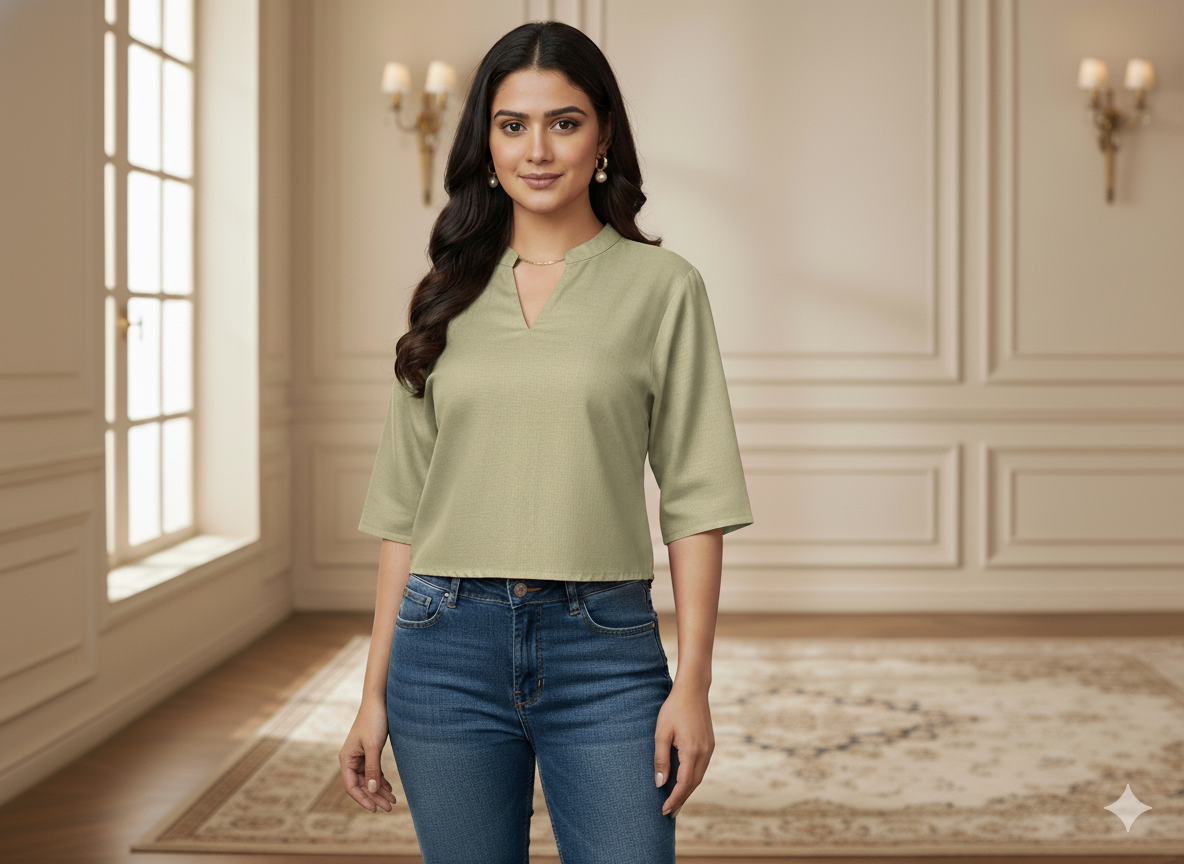 प्राकृतिक हरा सादा ग्लेज्ड कॉटन कपड़ा (थोक)