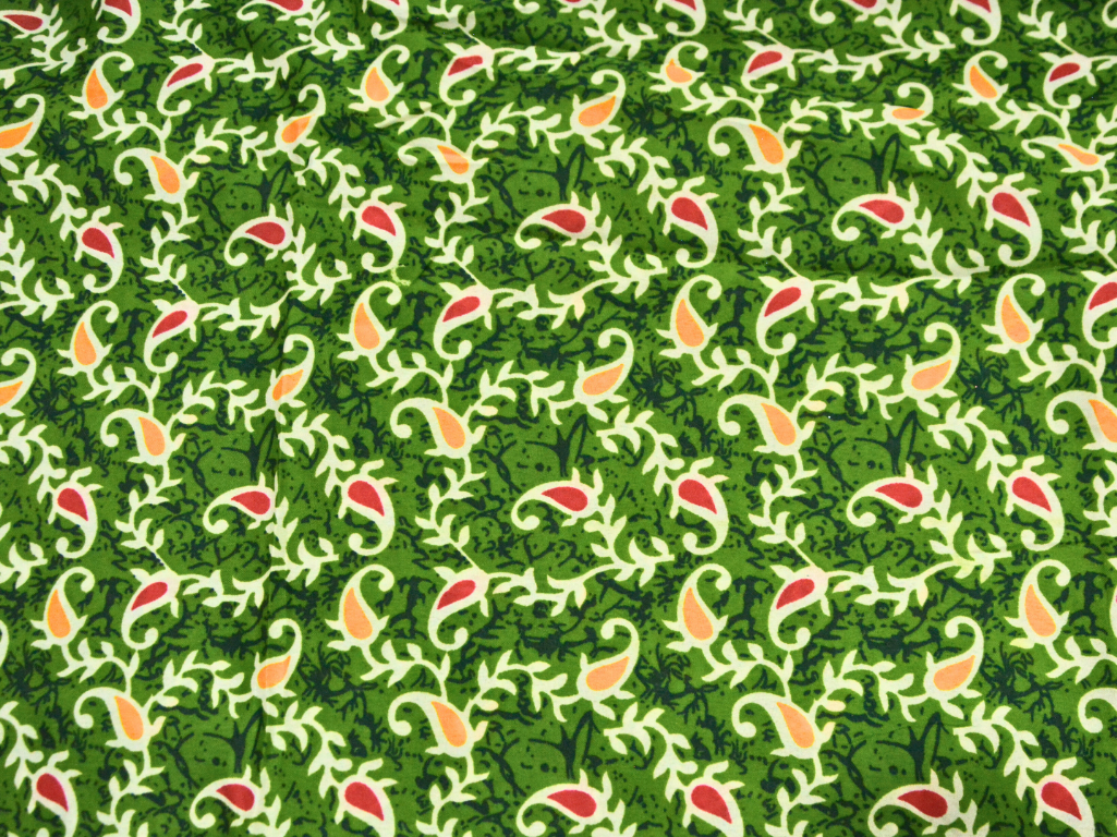 Brigth Green Leaf  Digitally Printed Butter Crepe Fabric