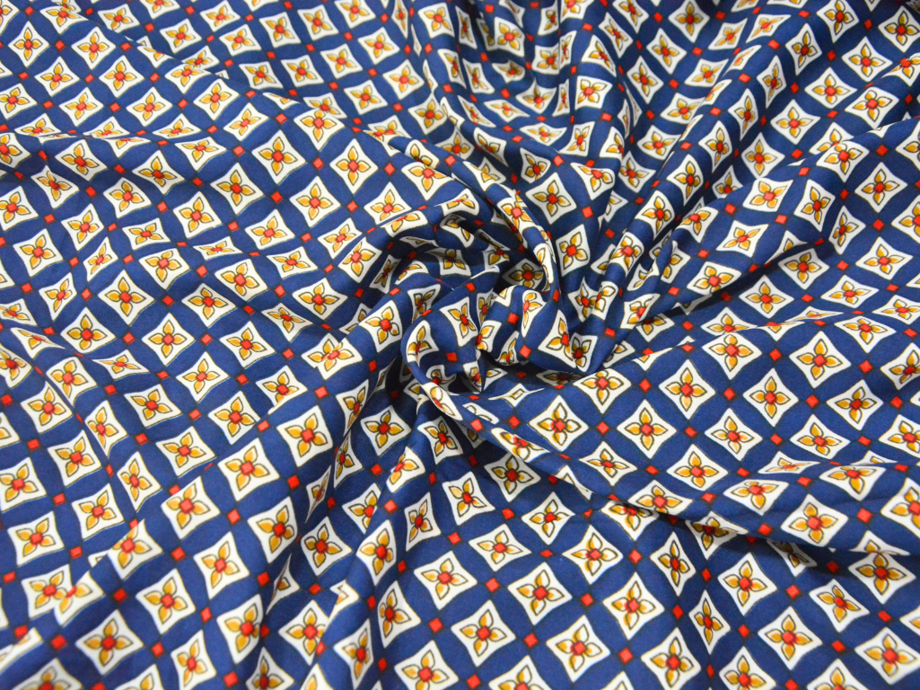 Dark Blue Diamond Digitally Printed Butter Crepe Fabric