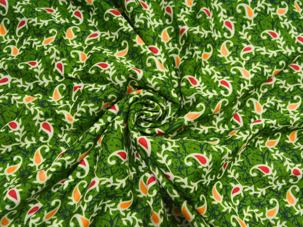 Brigth Green Leaf  Digitally Printed Butter Crepe Fabric