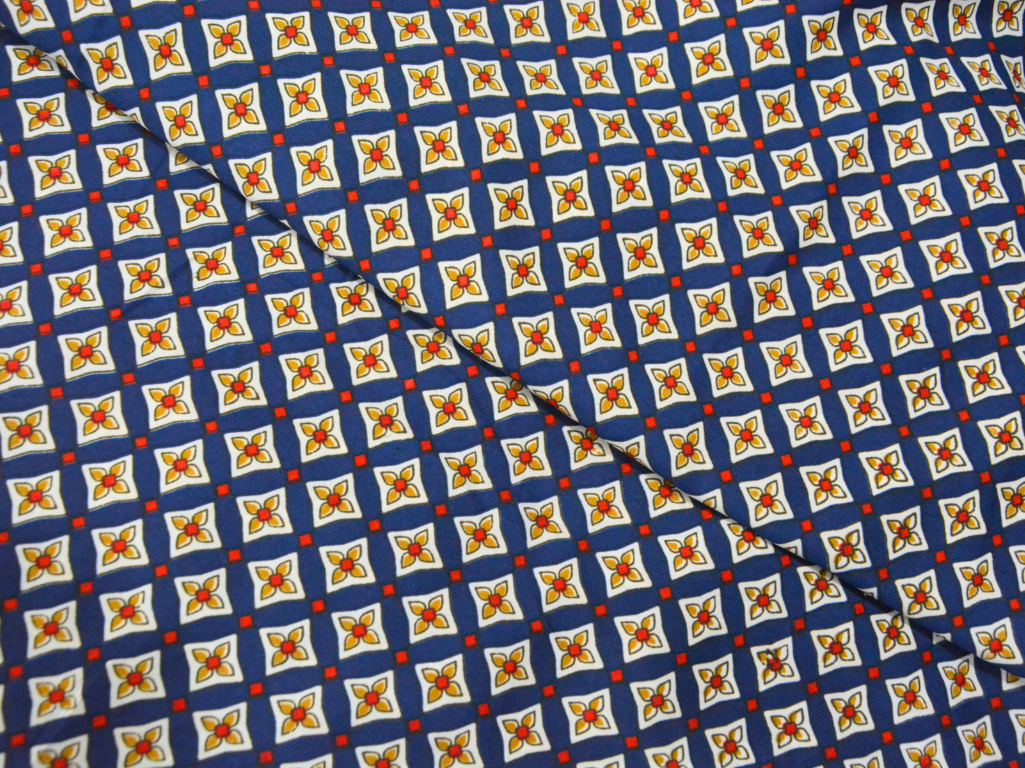 Dark Blue Diamond Digitally Printed Butter Crepe Fabric