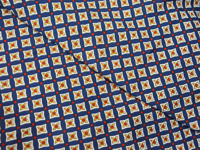 Dark Blue Diamond Digitally Printed Butter Crepe Fabric
