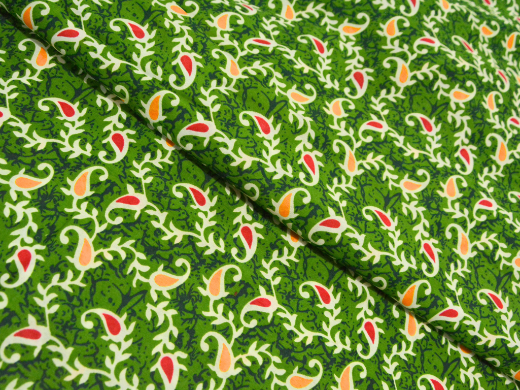 Brigth Green Leaf  Digitally Printed Butter Crepe Fabric
