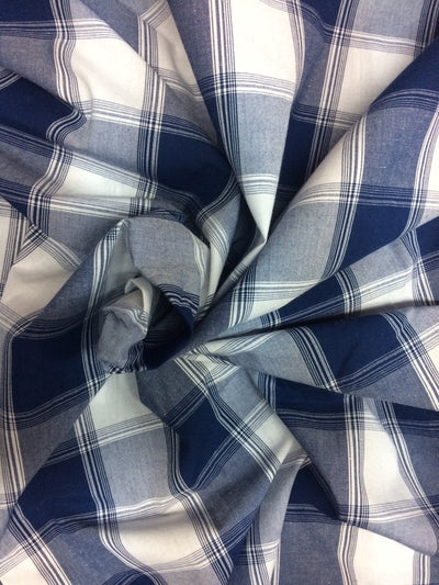 Navy Blue & White Checks Yarn Dyed Cotton Fabric