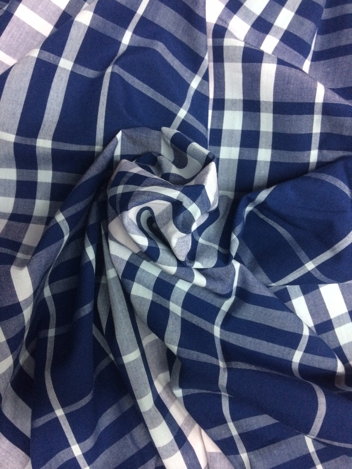 Navy Blue & White Checks Cotton Plaid Fabric