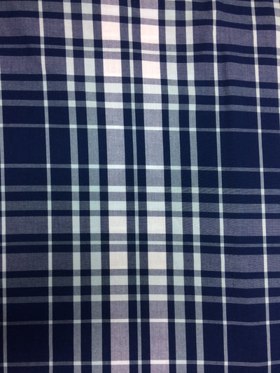 Navy Blue & White Checks Cotton Plaid Fabric