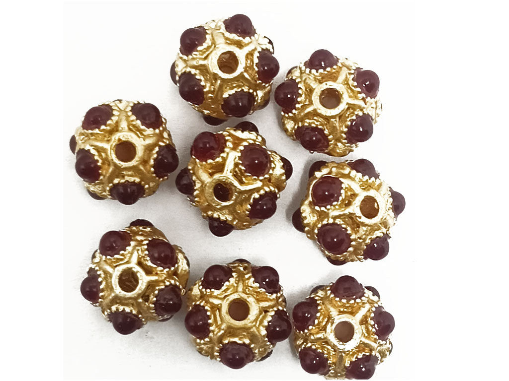 Maroon & Golden Metal Spacer Beads