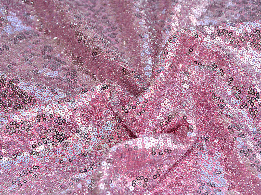 Pink Plain Sequins Embroidered Net Fabric