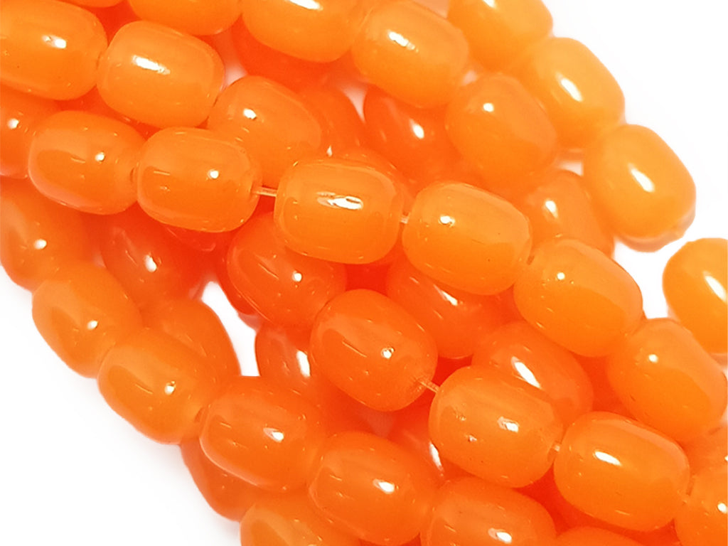 Orange Cylindrical Glossy Glass Beads