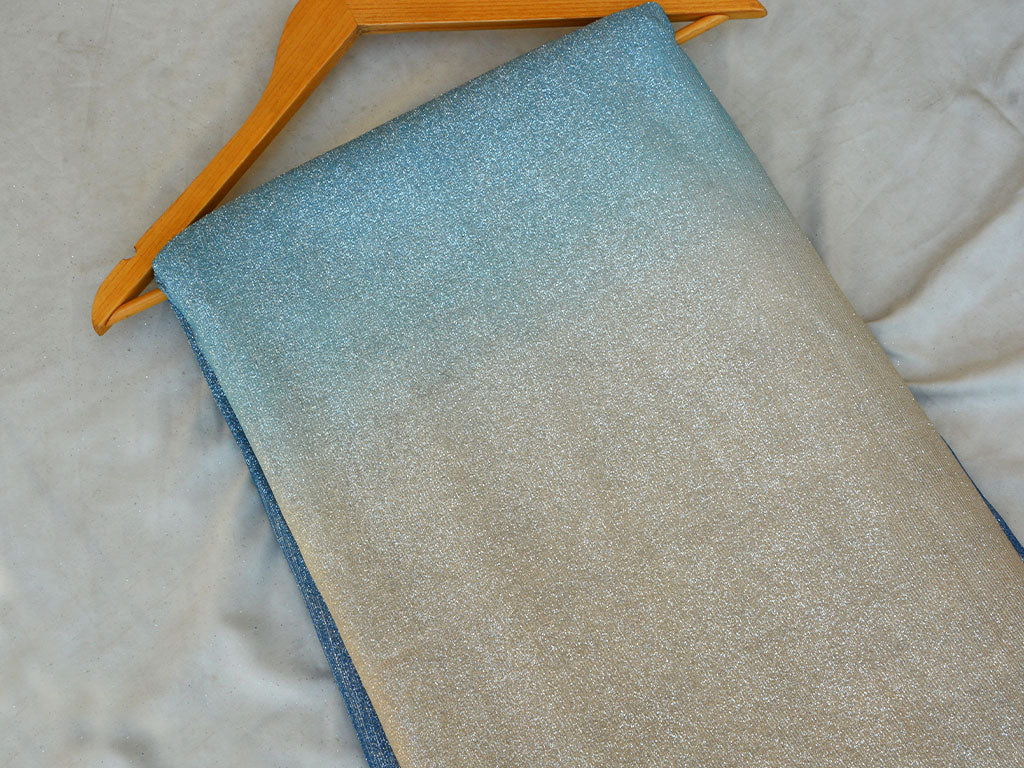 Turquoise Blue & Golden Multi Shade Plain Shimmer Bonding Fabric