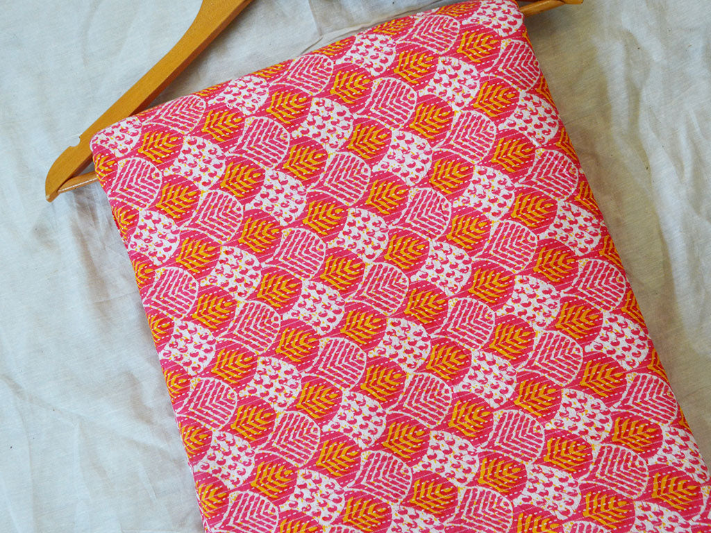 Pink Floral Pure Cotton Kantha Fabric