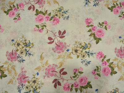 Off White Floral Printed Semi Pashimna Woolen Fabric